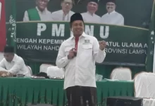 Katib Syuriyah PBNU H Sarmidi Husna saat berbicara pada gelaran PMKNU di Lampung
