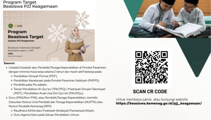 Pendaftaran Beasiswa PJJ untuk Pendidik Pesantren dan LPQ Dibuka hingga 31 Mei 2026